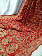 Pure Handloom Khaddi Bandhej Meenakari Banarasi Saree