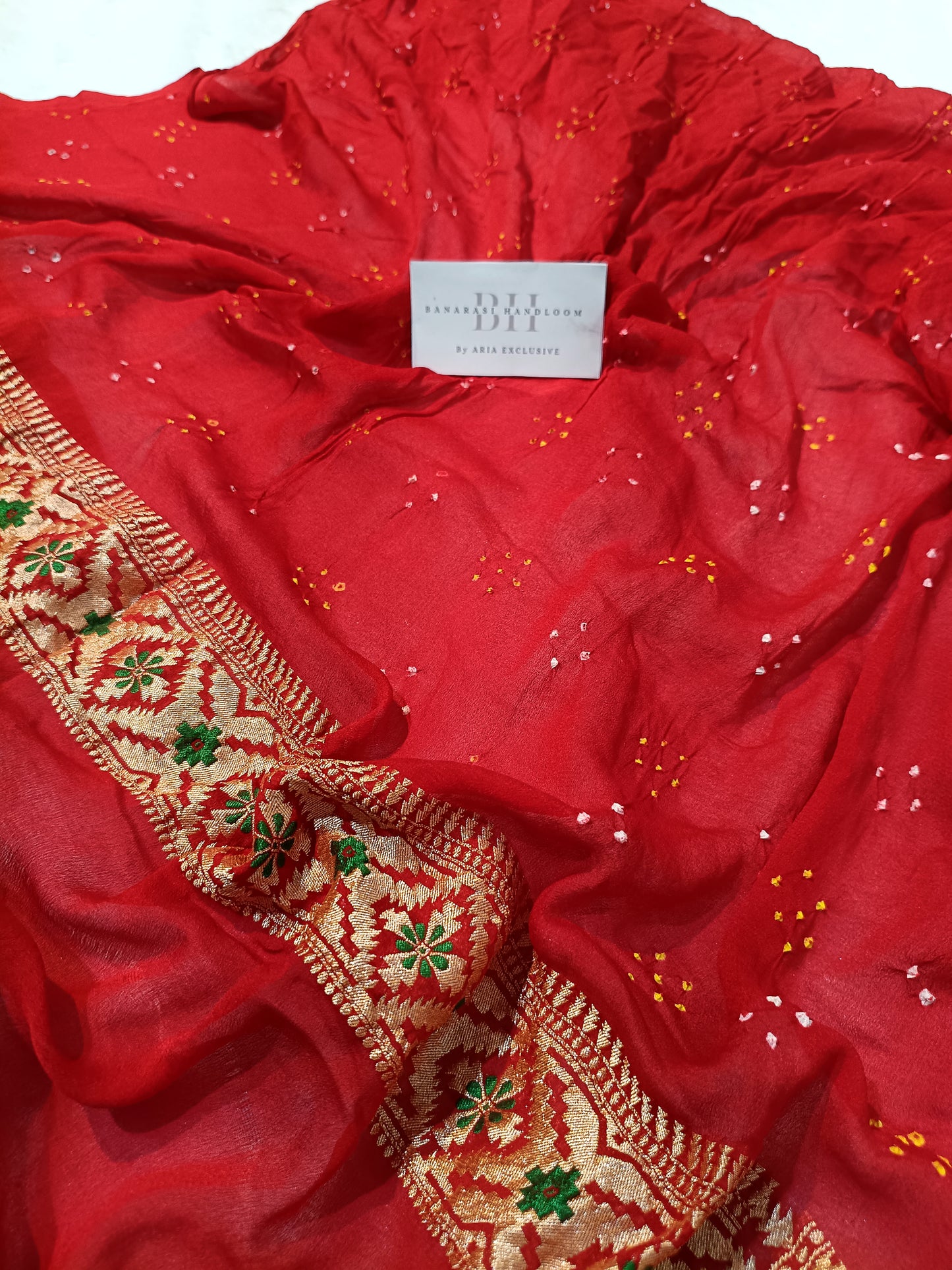Pure Handloom Khaddi Bandhej Meenakari Banarasi Saree