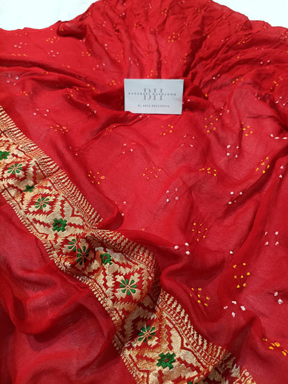 Pure Handloom Khaddi Bandhej Meenakari Banarasi Saree