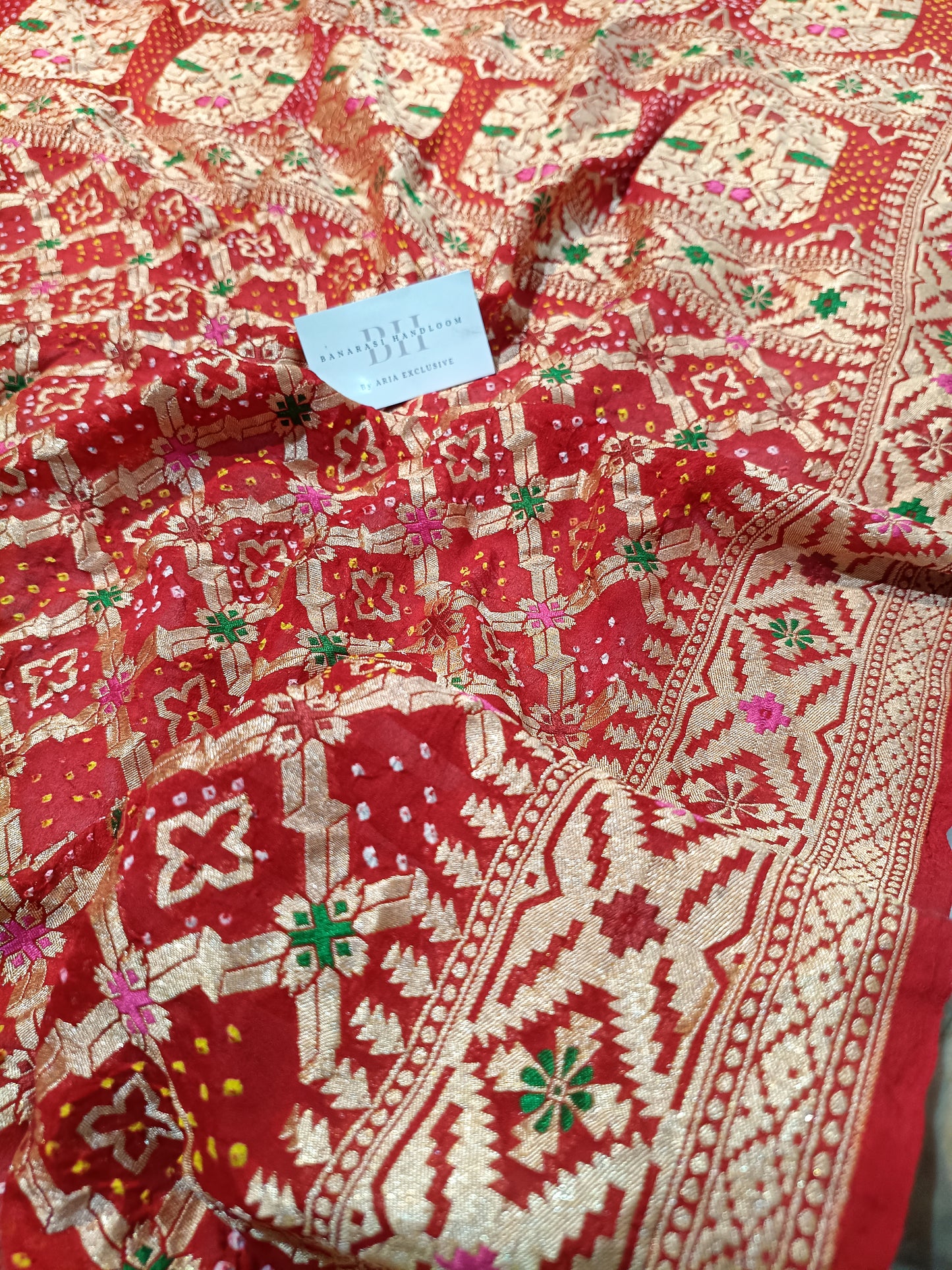 Pure Handloom Khaddi Bandhej Meenakari Banarasi Saree