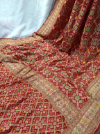Pure Handloom Khaddi Bandhej Meenakari Banarasi Saree
