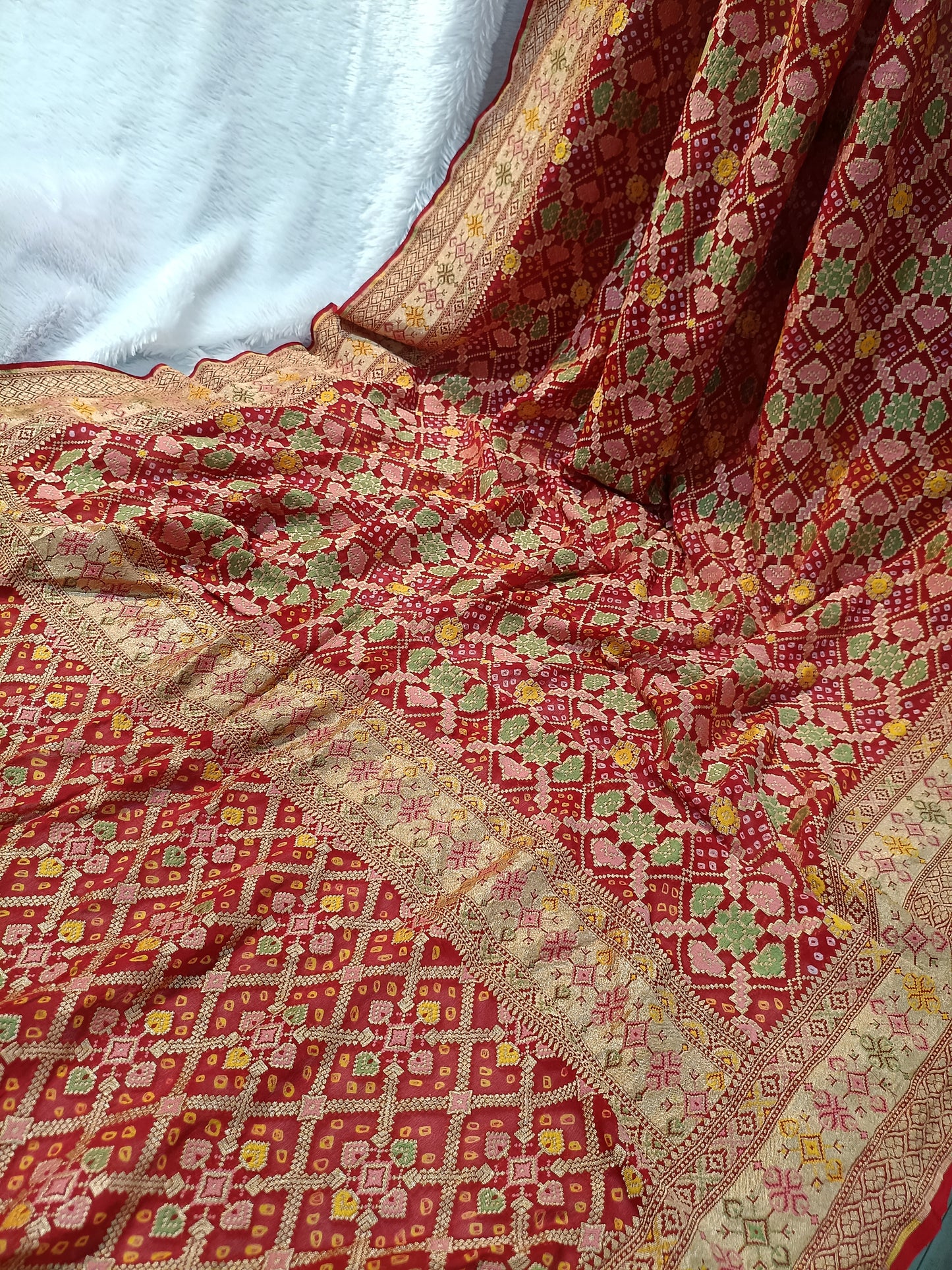 Pure Handloom Khaddi Bandhej Meenakari Banarasi Saree