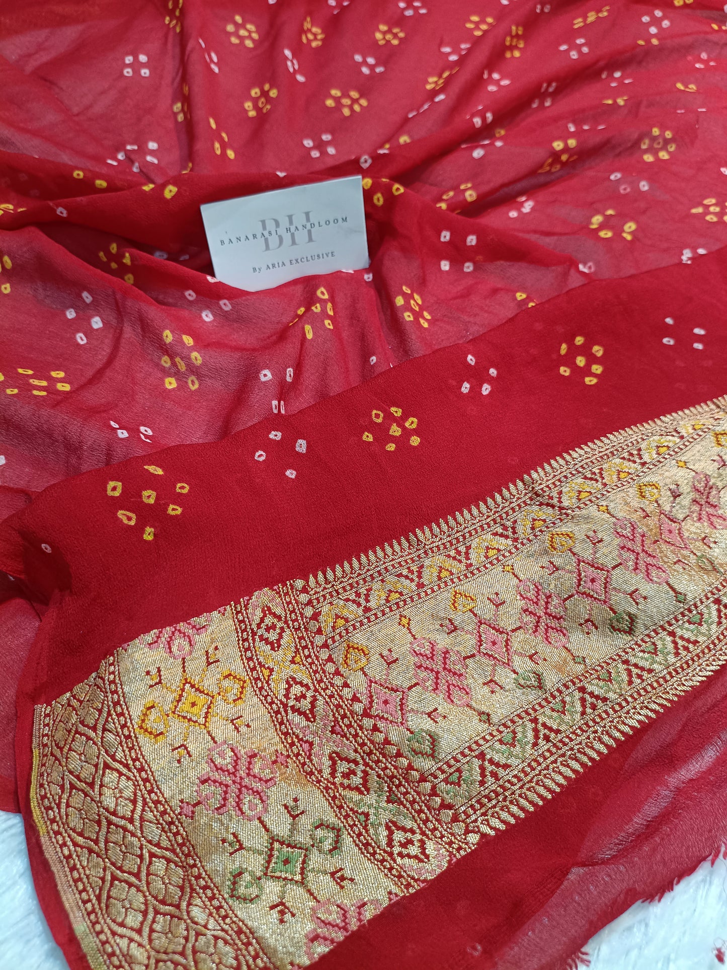 Pure Handloom Khaddi Bandhej Meenakari Banarasi Saree