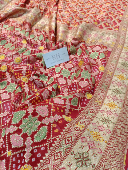 Pure Handloom Khaddi Bandhej Meenakari Banarasi Saree
