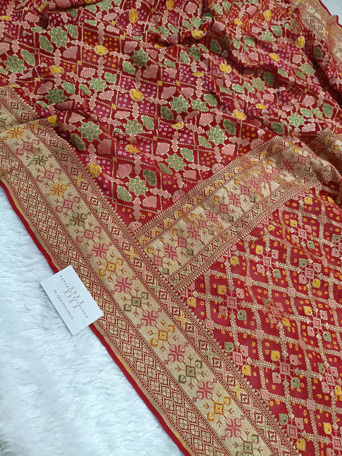 Pure Handloom Khaddi Bandhej Meenakari Banarasi Saree