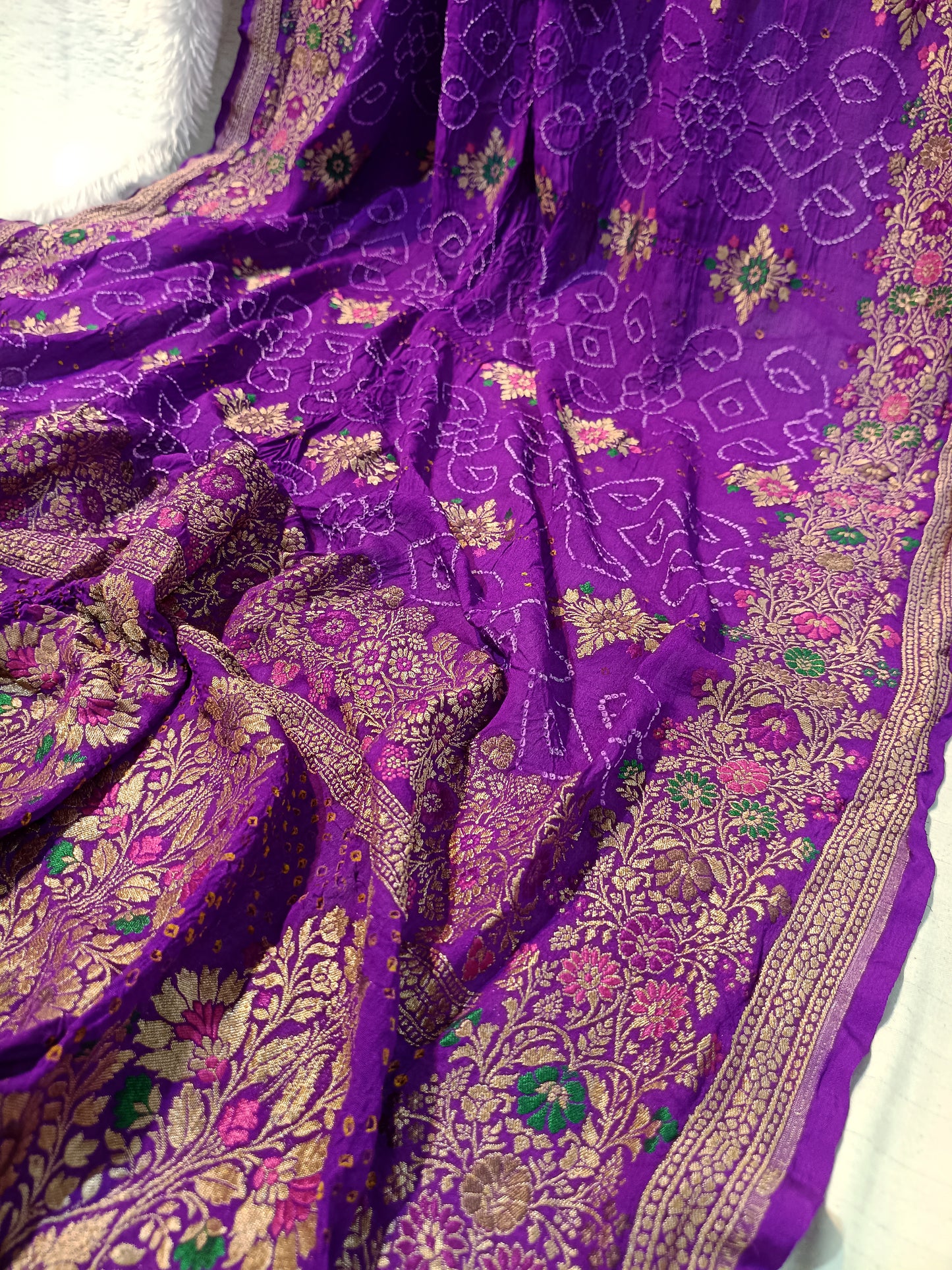 Pure Handloom Khaddi Bandhej Meenakari Banarasi Saree