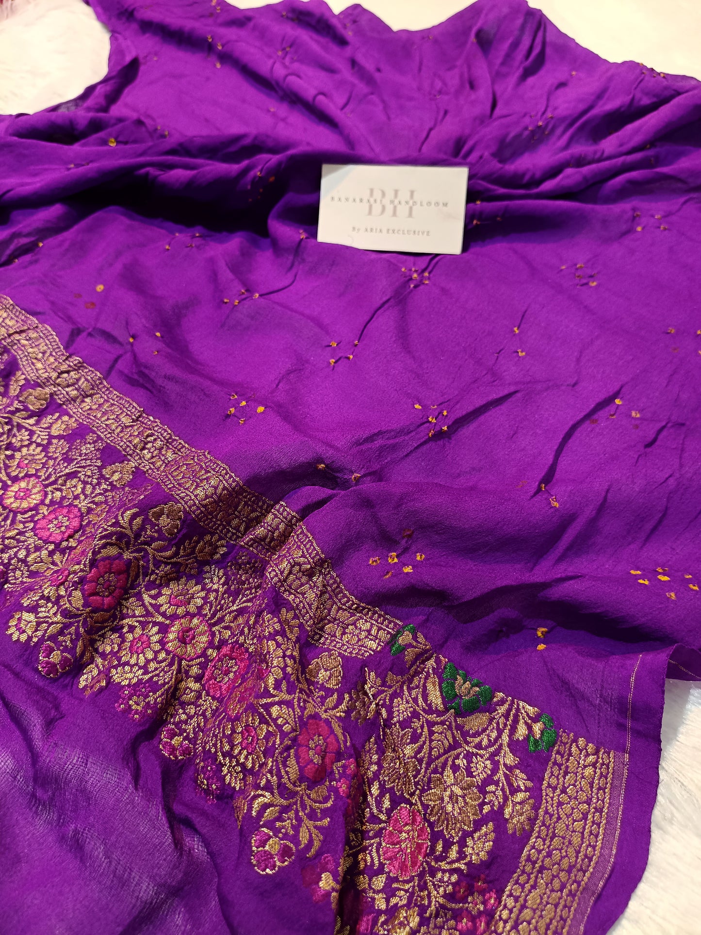 Pure Handloom Khaddi Bandhej Meenakari Banarasi Saree