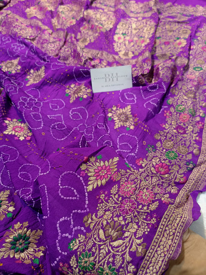 Pure Handloom Khaddi Bandhej Meenakari Banarasi Saree