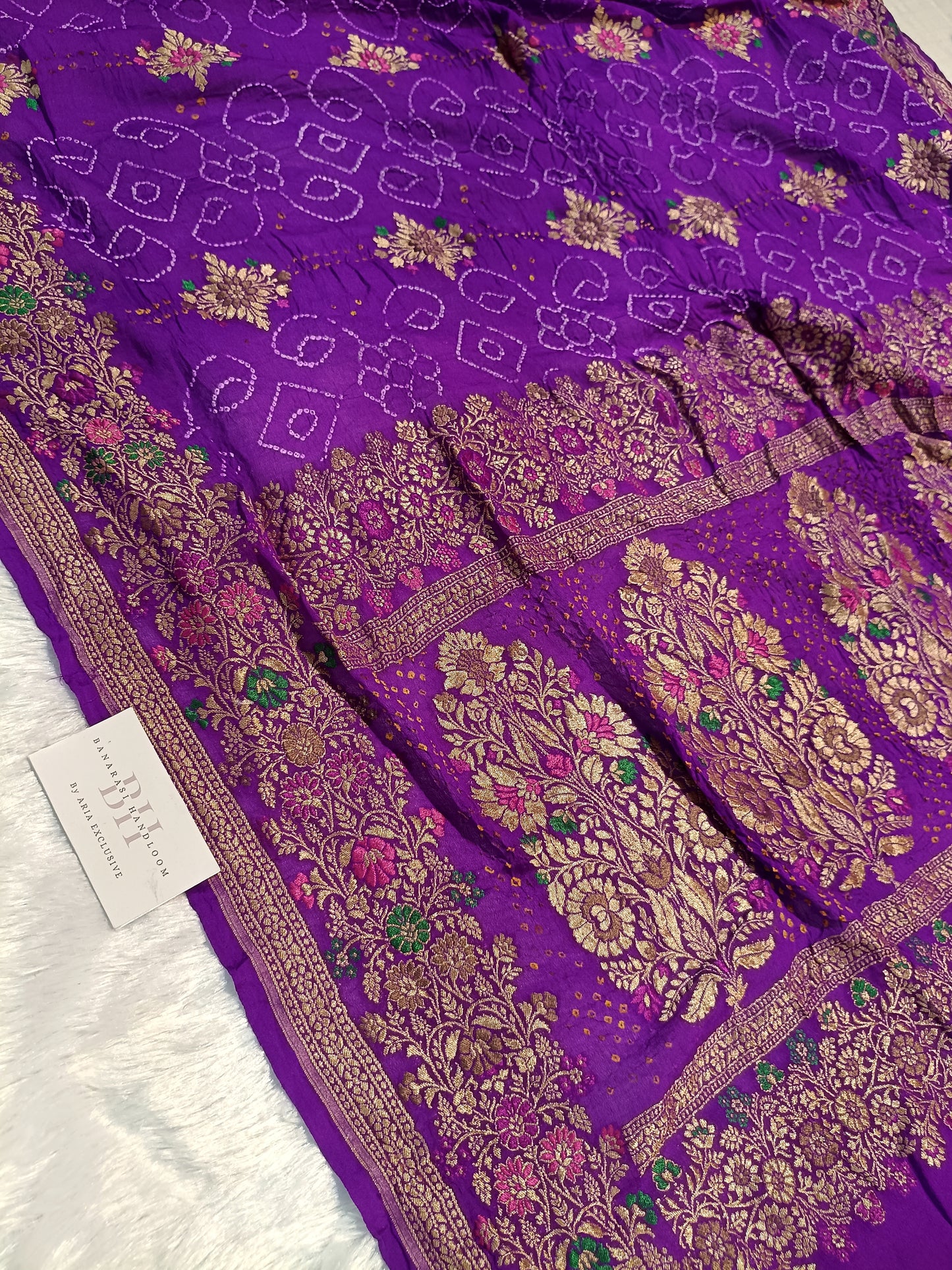 Pure Handloom Khaddi Bandhej Meenakari Banarasi Saree