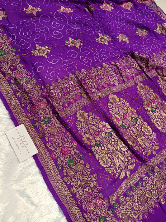 Pure Handloom Khaddi Bandhej Meenakari Banarasi Saree