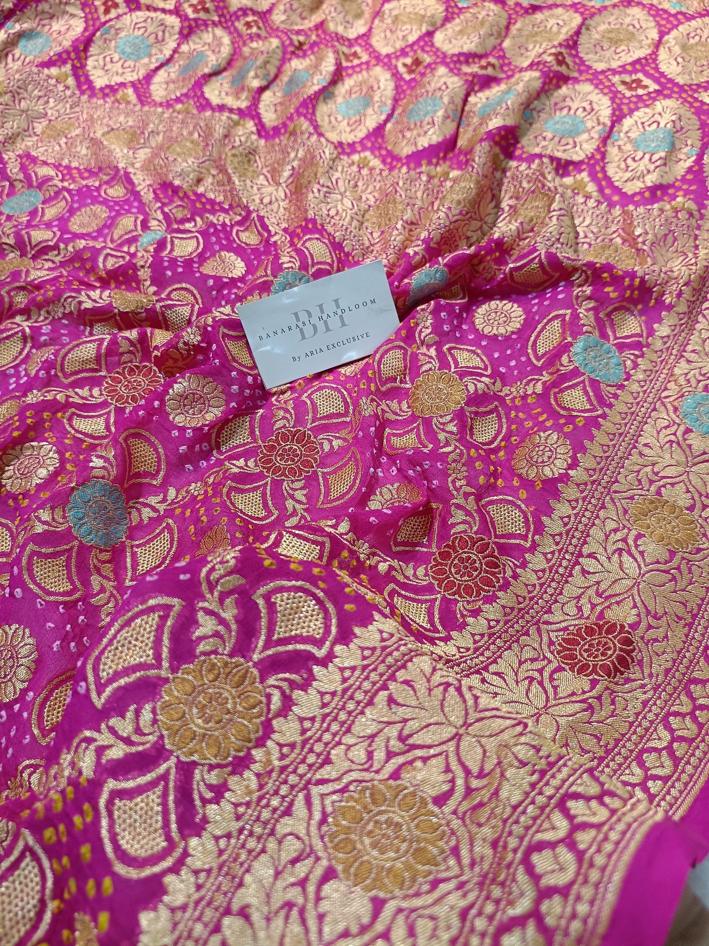 Pure Handloom Khaddi Bandhej Meenakari Banarasi Saree