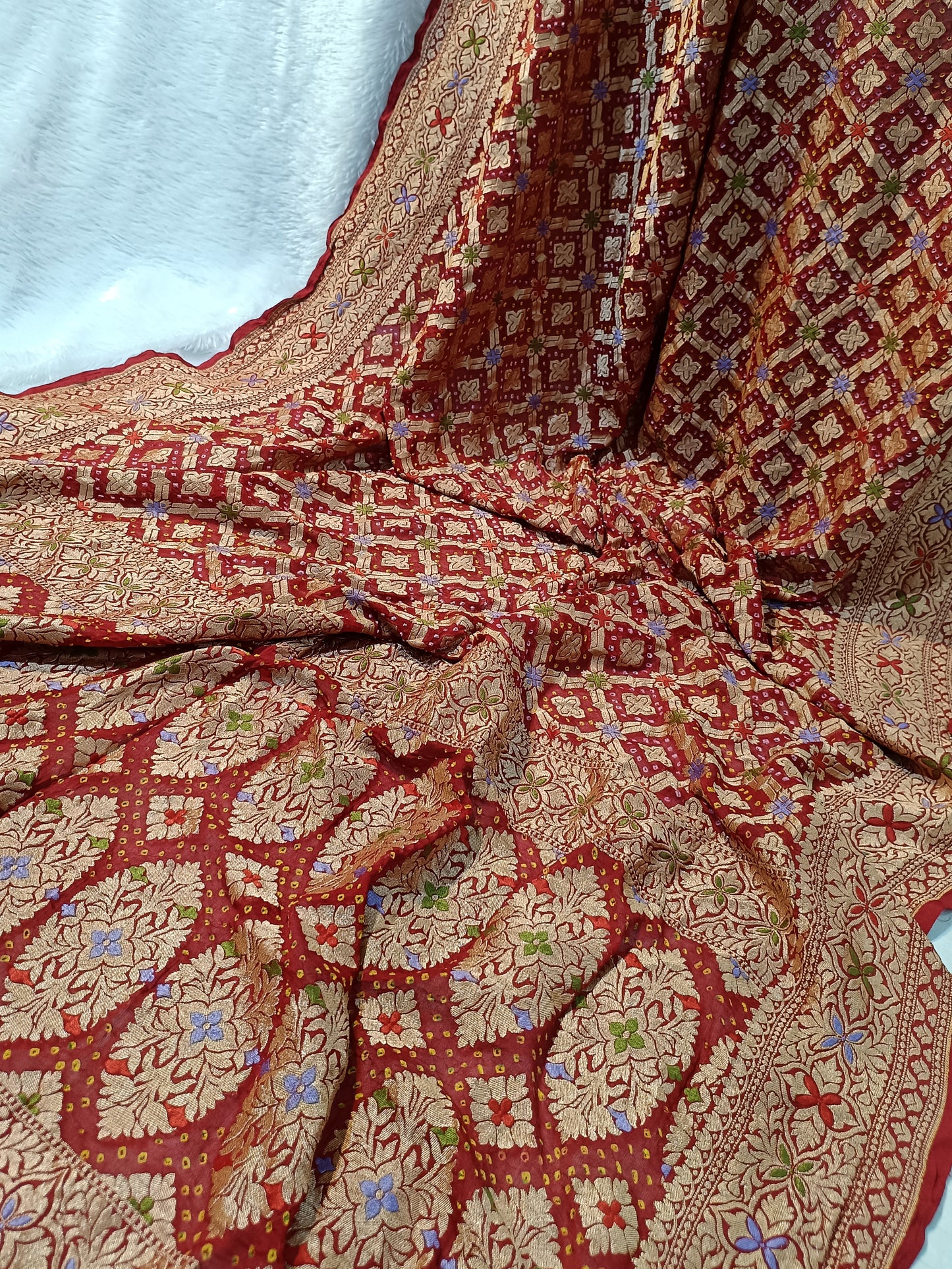 Pure Handloom Khaddi Bandhej Meenakari Banarasi Saree