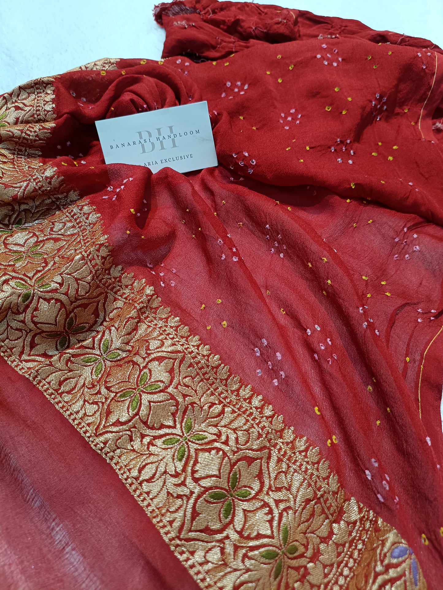 Pure Handloom Khaddi Bandhej Meenakari Banarasi Saree