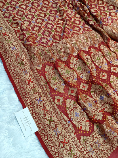 Pure Handloom Khaddi Bandhej Meenakari Banarasi Saree