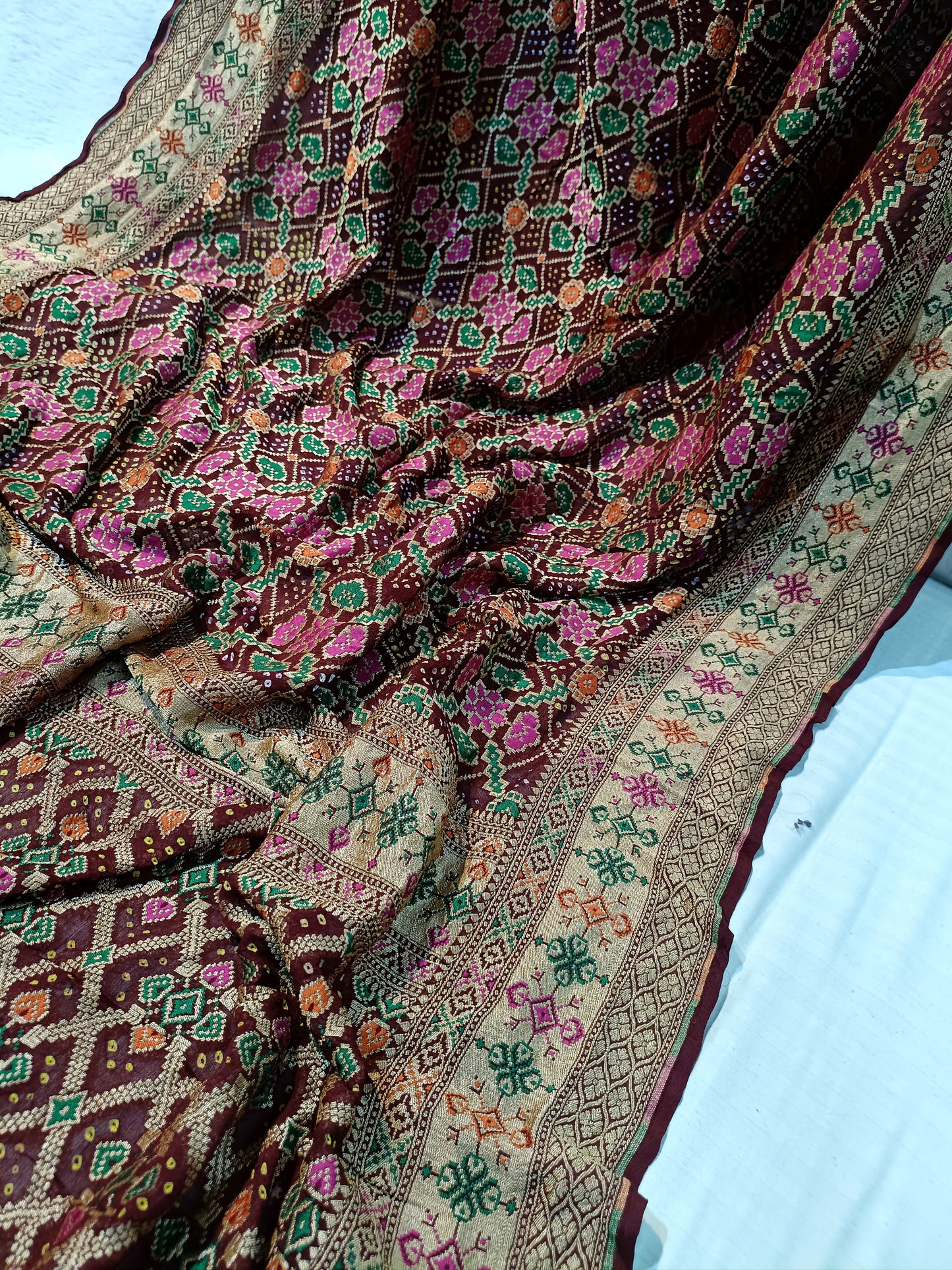 Pure Handloom Khaddi Bandhej Meenakari Banarasi Saree