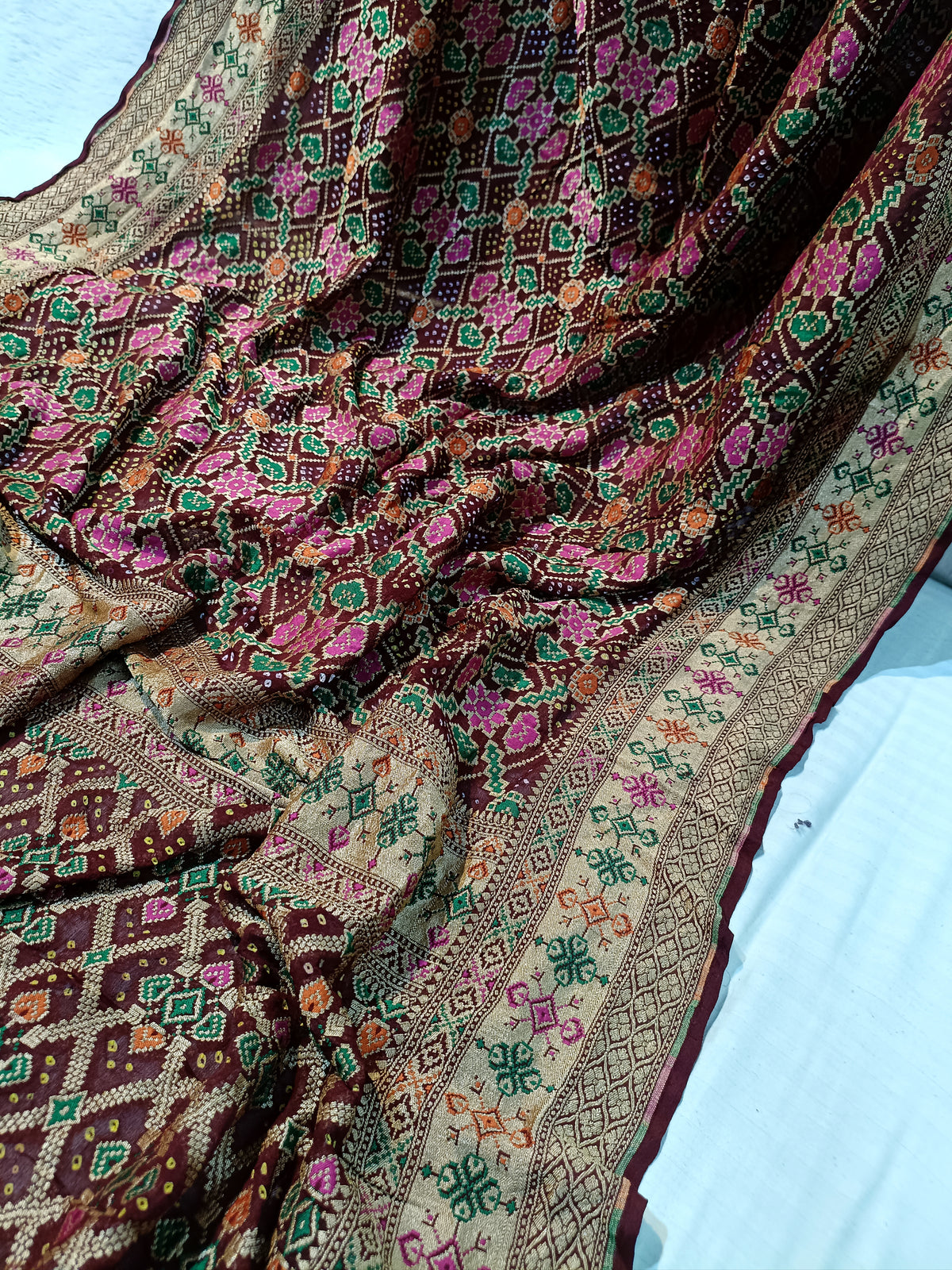 Pure Handloom Khaddi Bandhej Meenakari Banarasi Saree