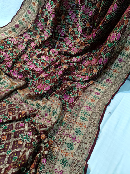 Pure Handloom Khaddi Bandhej Meenakari Banarasi Saree