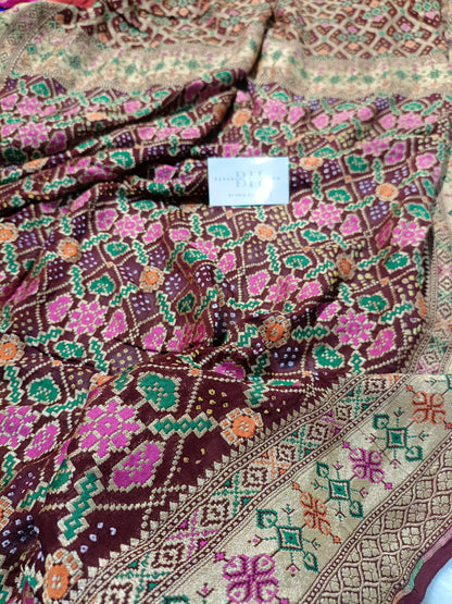 Pure Handloom Khaddi Bandhej Meenakari Banarasi Saree