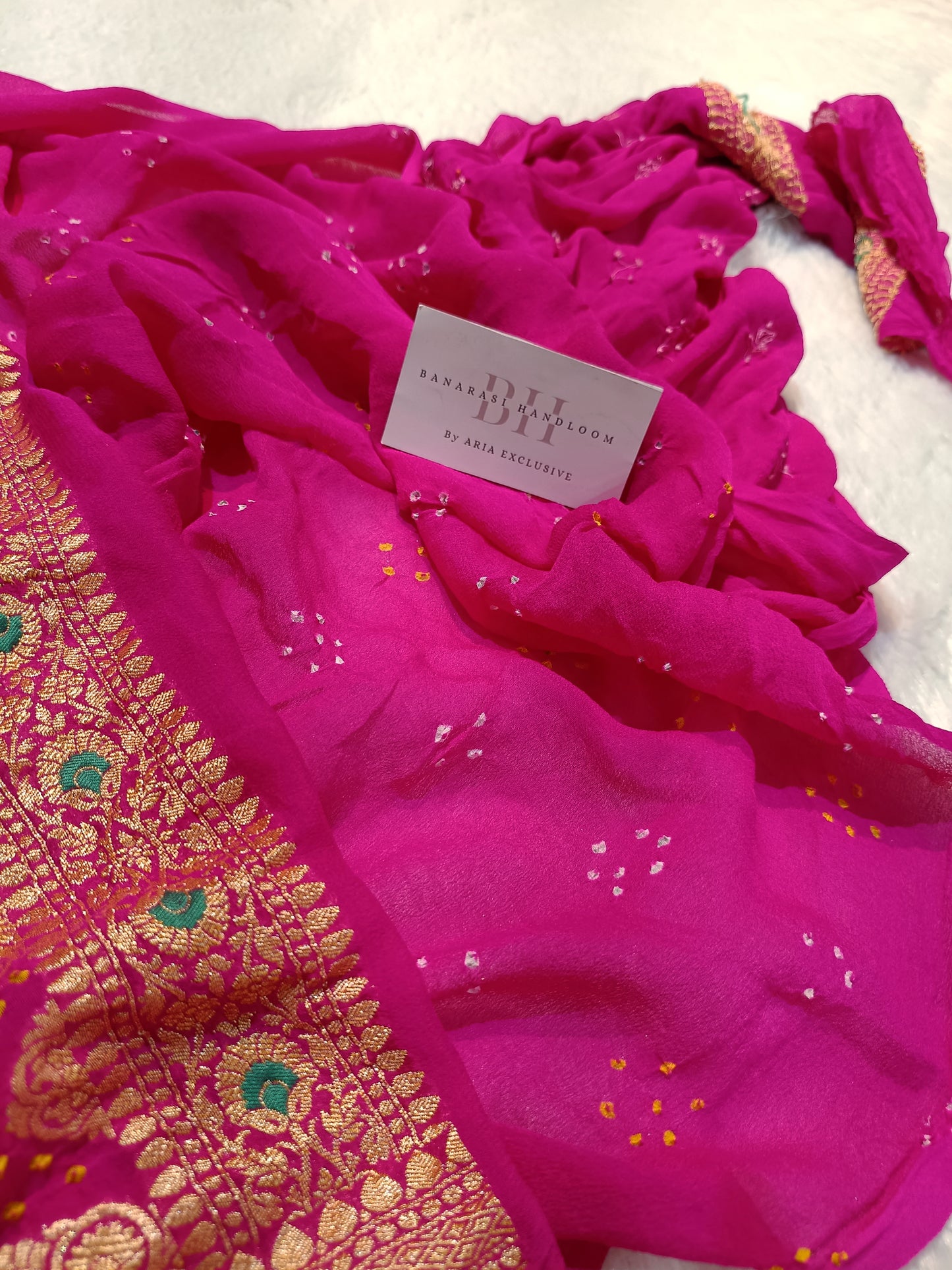 Pure Handloom Khaddi Bandhej Meenakari Banarasi Saree