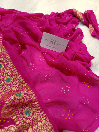 Pure Handloom Khaddi Bandhej Meenakari Banarasi Saree