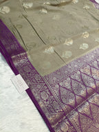 Chiniya Silk Banarasi Saree with Floral Buti & Contrast Border
