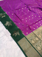 Pure Viscose Silk Banarasi Saree with Booti Design and Contrast Border