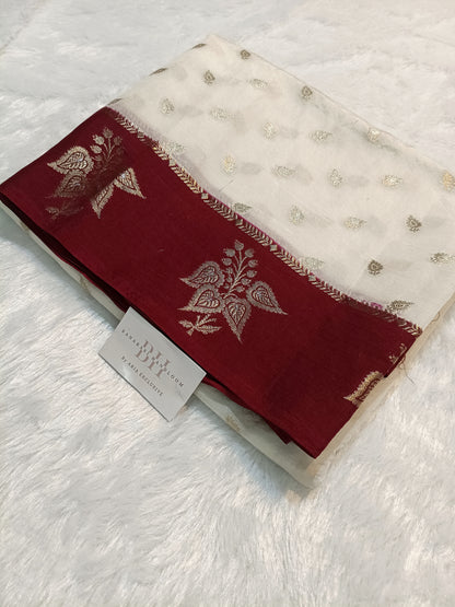 Pure Viscose Silk Banarasi Saree with Booti Design and Contrast Border