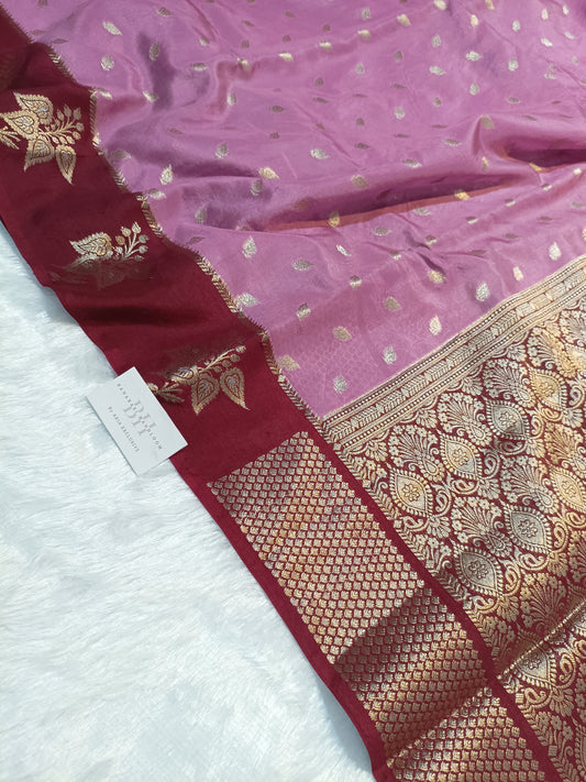 Pure Viscose Silk Banarasi Saree with Booti Design and Contrast Border