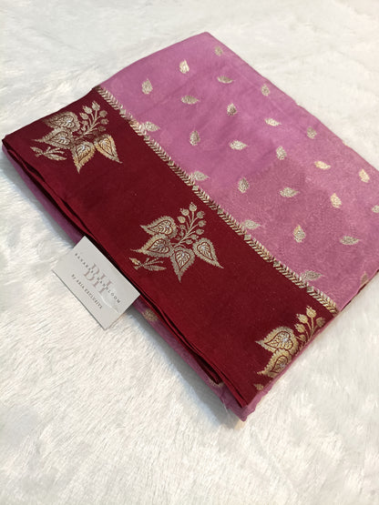 Pure Viscose Silk Banarasi Saree with Booti Design and Contrast Border