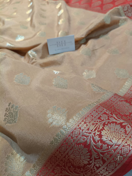 Pure Viscose Silk Banarasi Saree with Floral Bootis and Contrast Floral Border