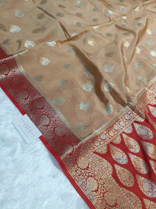 Pure Viscose Silk Banarasi Saree with Floral Bootis and Contrast Floral Border
