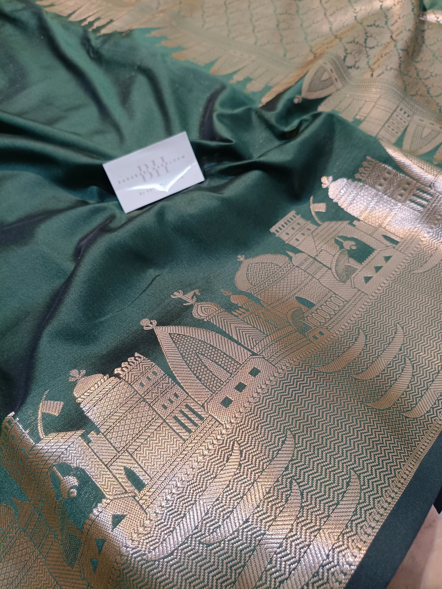 Mashru Silk Banarasi Saree with Banaras Ghat & Temple Weaving