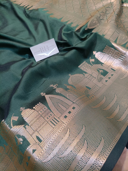 Mashru Silk Banarasi Saree with Banaras Ghat & Temple Weaving