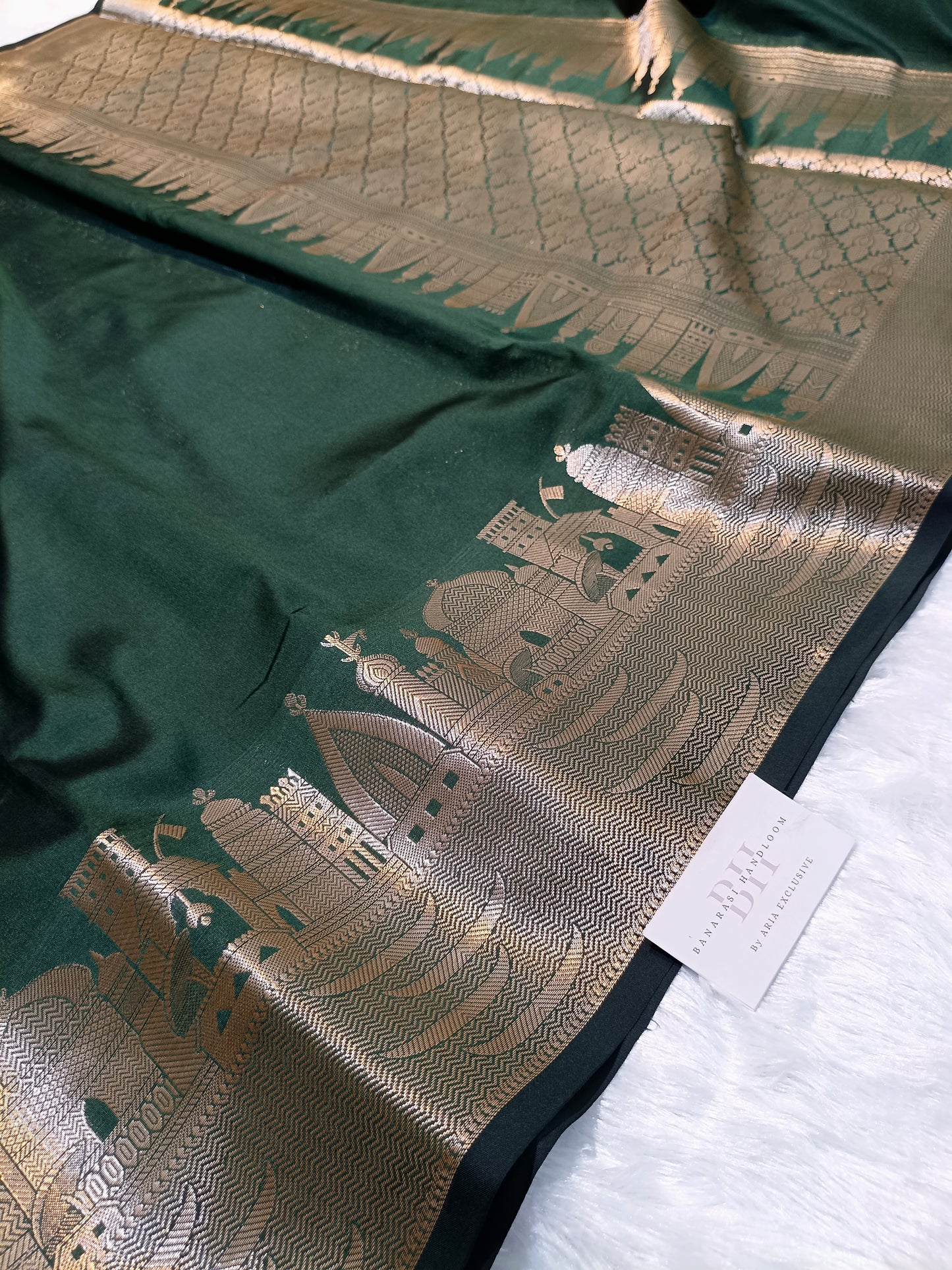 Mashru Silk Banarasi Saree with Banaras Ghat & Temple Weaving