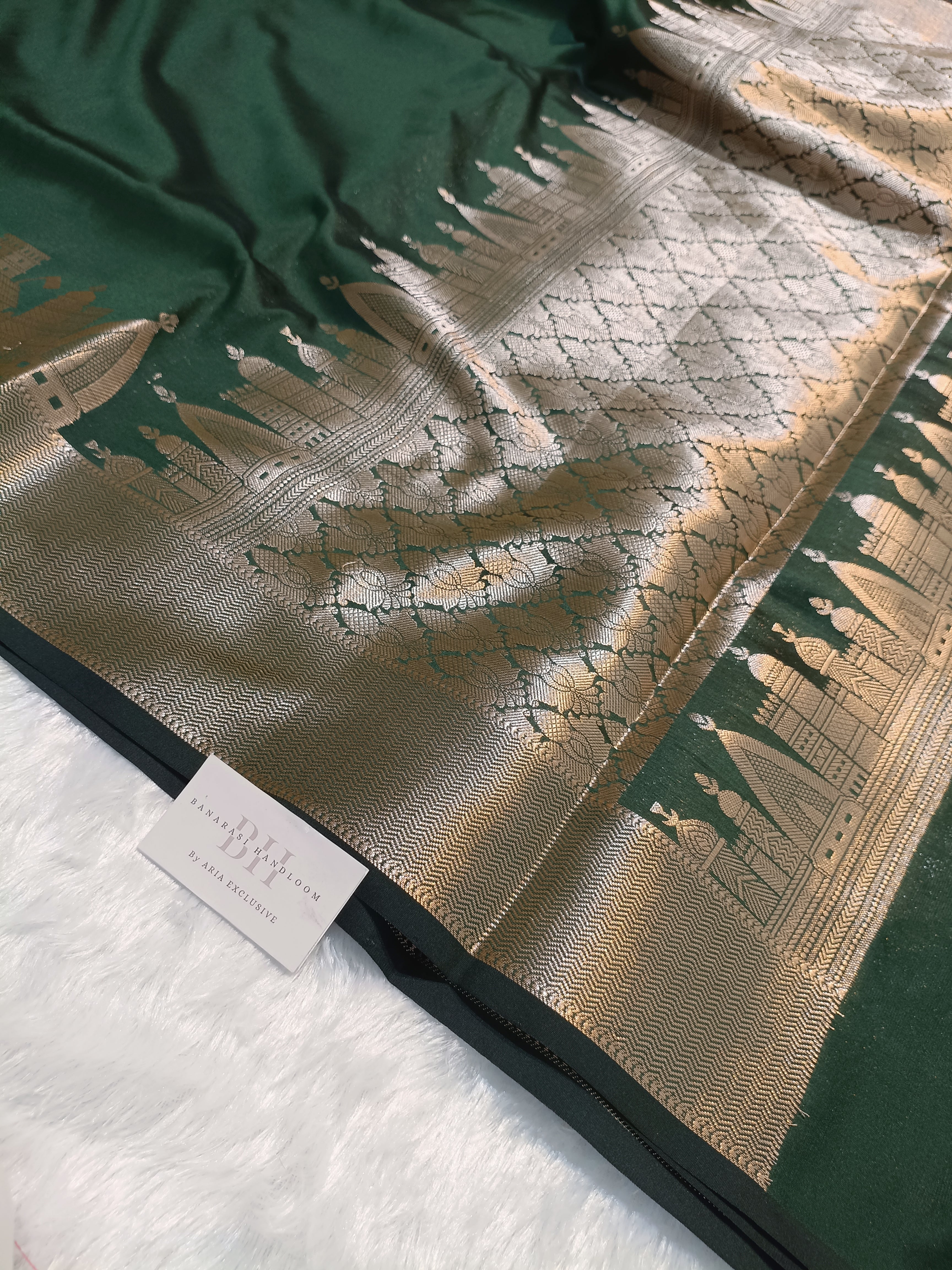 Mashru Silk Banarasi Saree with Banaras Ghat & Temple Weaving
