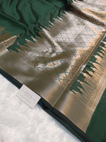 Mashru Silk Banarasi Saree with Banaras Ghat & Temple Weaving