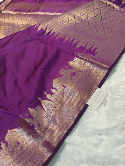 Mashru Silk Banarasi Saree with Banaras Ghat & Temple Weaving