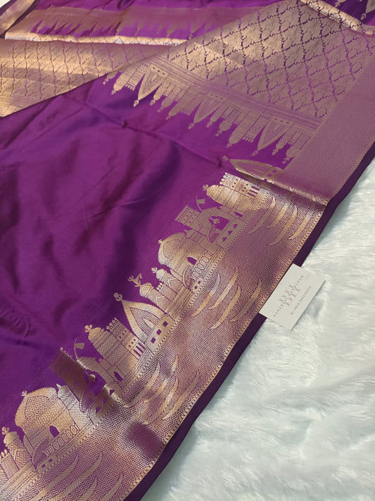 Mashru Silk Banarasi Saree with Banaras Ghat & Temple Weaving