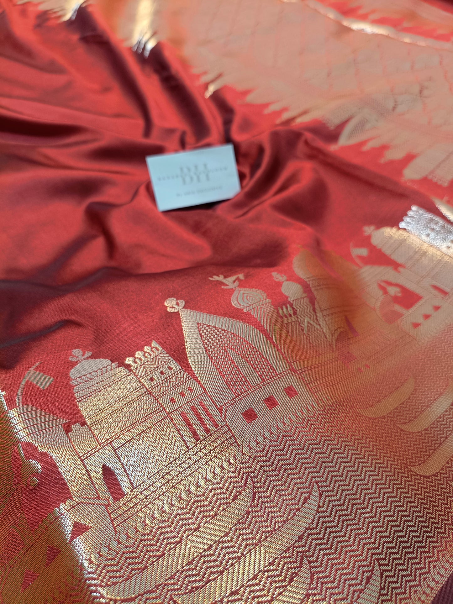 Mashru Silk Banarasi Saree with Banaras Ghat & Temple Weaving