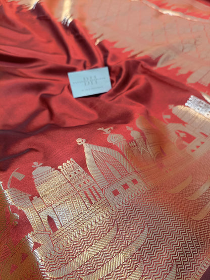 Mashru Silk Banarasi Saree with Banaras Ghat & Temple Weaving