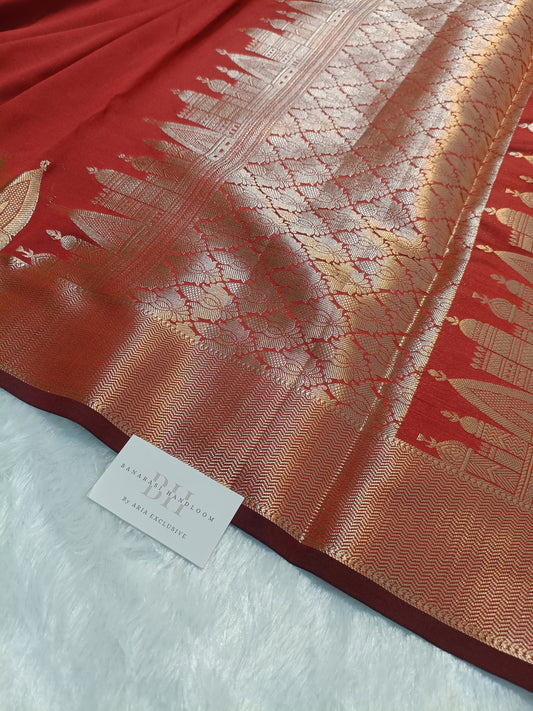 Mashru Silk Banarasi Saree with Banaras Ghat & Temple Weaving