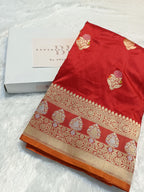 Pure Handloom Premium Katan Silk Banarasi Saree with Meenakari Flower Motifs