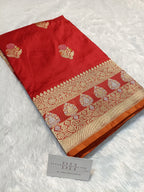 Pure Handloom Premium Katan Silk Banarasi Saree with Meenakari Flower Motifs
