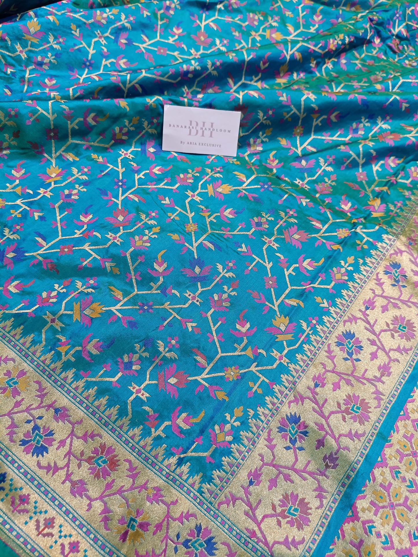 Pure Handloom Premium Katan Silk Banarasi Saree with Meenakari Floral Jaal Design