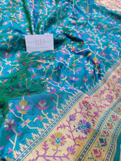 Pure Handloom Premium Katan Silk Banarasi Saree with Meenakari Floral Jaal Design