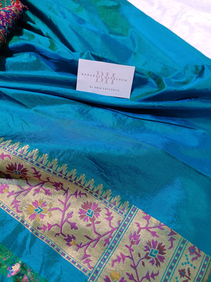 Pure Handloom Premium Katan Silk Banarasi Saree with Meenakari Floral Jaal Design