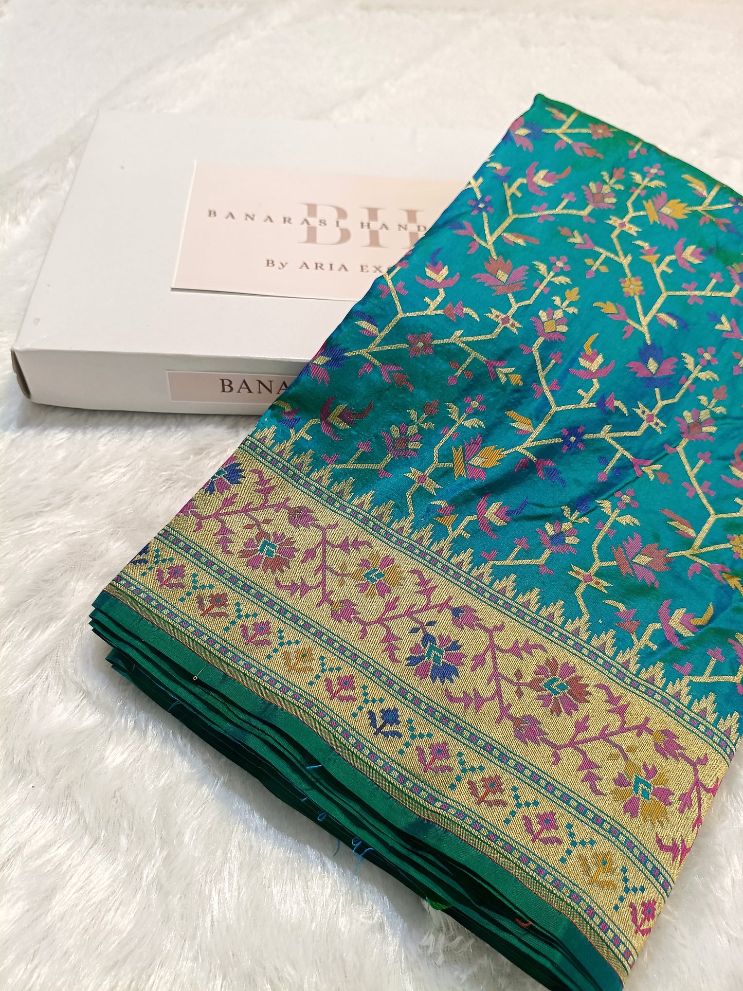 Pure Handloom Premium Katan Silk Banarasi Saree with Meenakari Floral Jaal Design