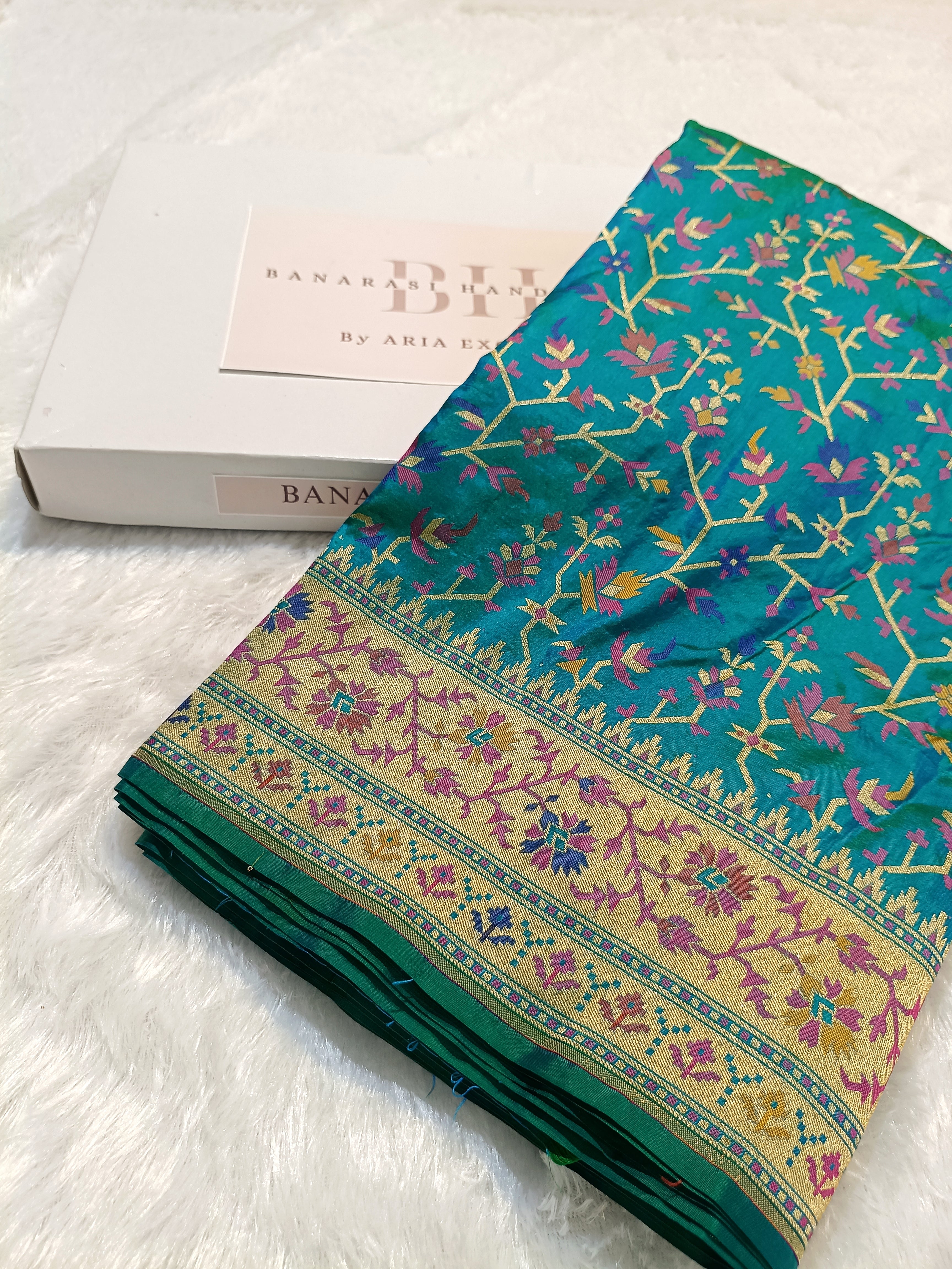 Pure Handloom Premium Katan Silk Banarasi Saree with Meenakari Floral Jaal Design