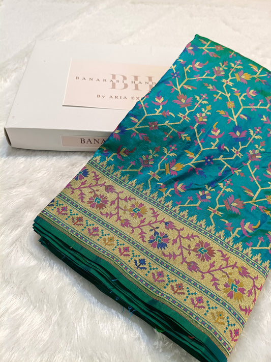 Pure Handloom Premium Katan Silk Banarasi Saree with Meenakari Floral Jaal Design