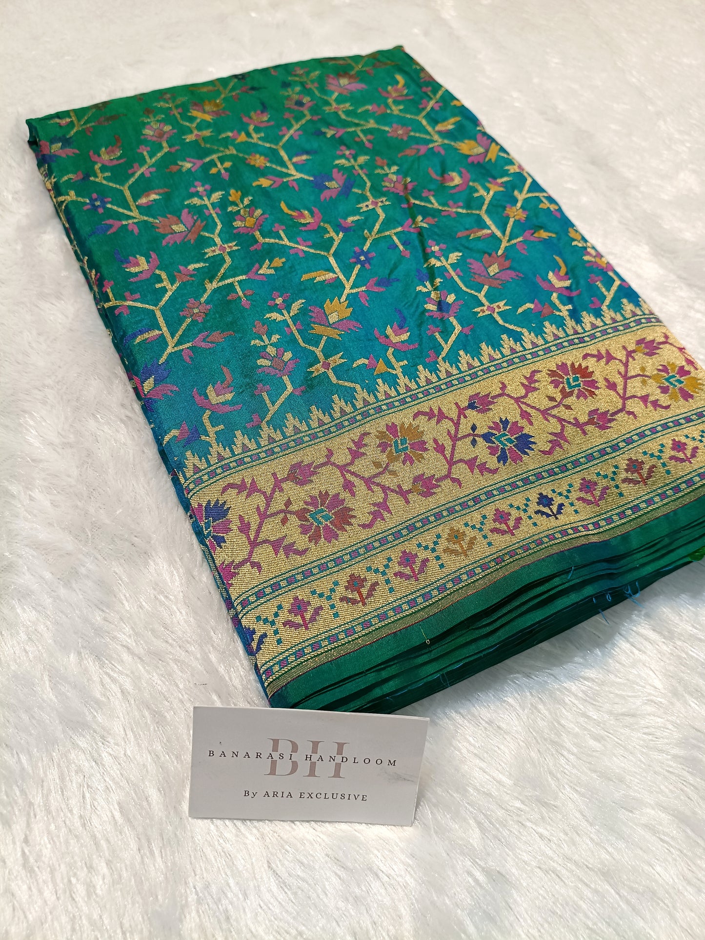 Pure Handloom Premium Katan Silk Banarasi Saree with Meenakari Floral Jaal Design